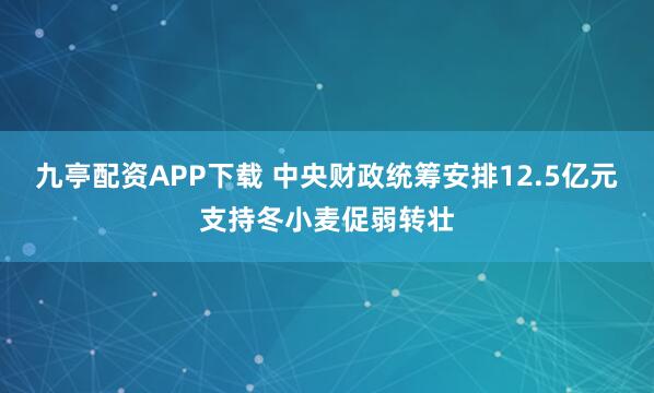 九亭配资APP下载 中央财政统筹安排12.5亿元支持冬小麦促弱转壮